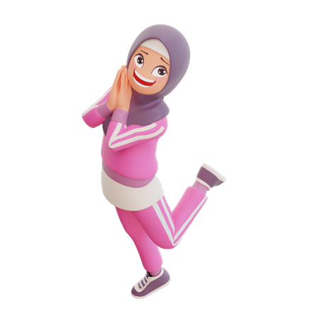 Happy Muslim Girl  3D Illustration