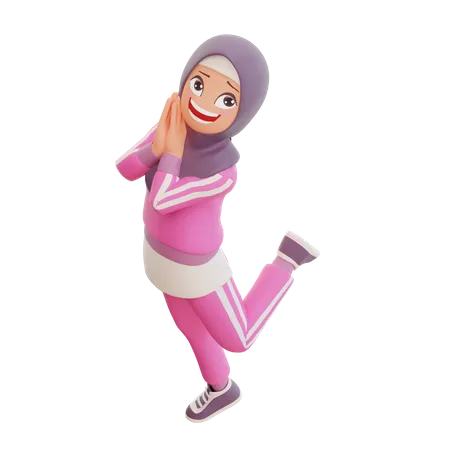 Happy Muslim Girl  3D Illustration