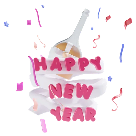 Happy New Year With Confetti 3D Icon