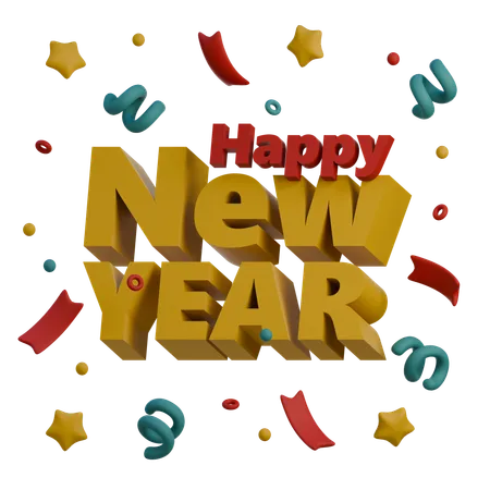 3 D Icon Of Happy New Year Text 3D Icon