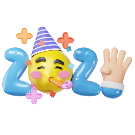 3 D Illustration Of Yellow Emoticon With New Year 2024 3D Icon
