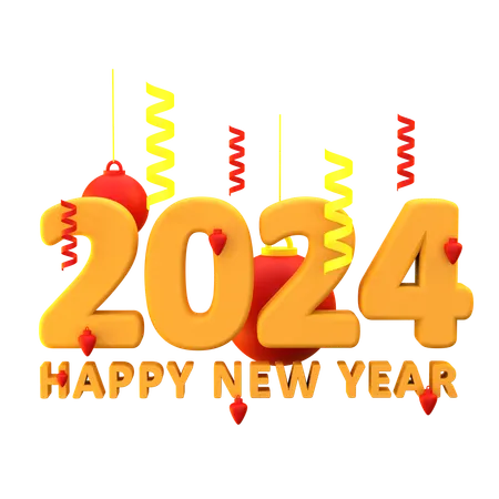 Happy New Year 2024 Decoration  3D Icon