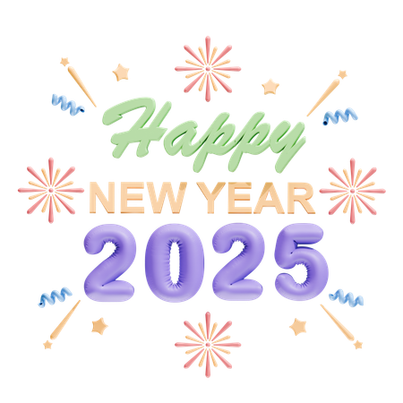 Happy New Year 2025  3D Icon