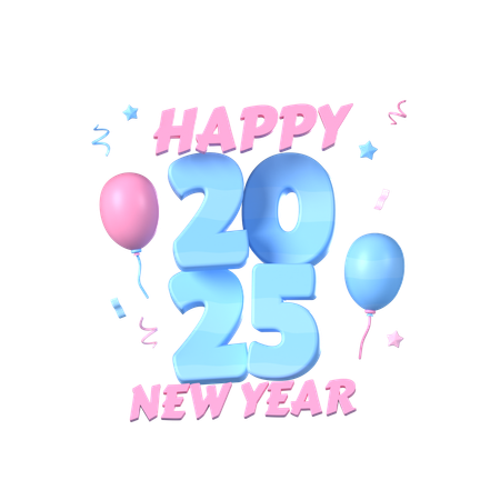 Happy New Year 2025 Balloon  3D Icon