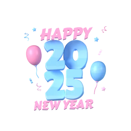 Happy New Year 2025 Balloon  3D Icon