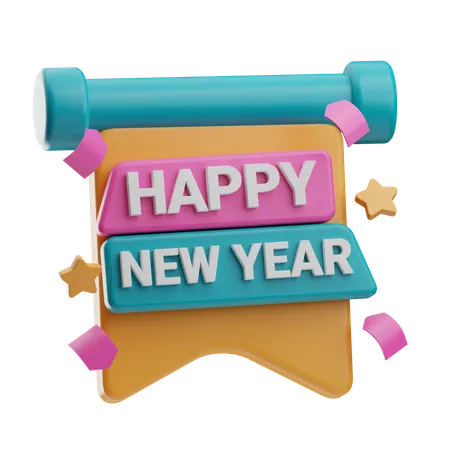 Happy New Year Banner  3D Icon