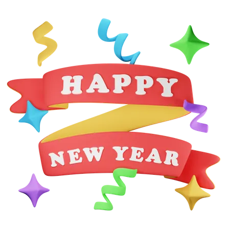 Happy New Year Banner  3D Icon