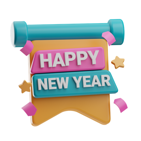 Happy New Year Banner  3D Icon