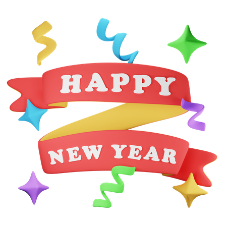 Happy New Year Banner 3D Icon