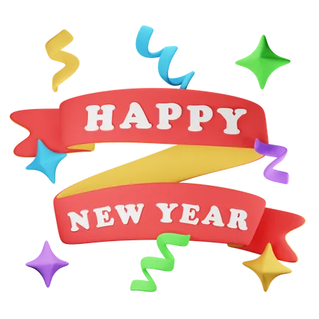 Happy New Year Banner 3D Icon