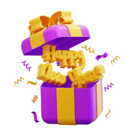3 D Happy New Year Giftbox Illustration 3D Icon
