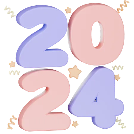 Happy New Year Number 2024 With Star And Glitter 3 D Icon Render 3D Icon