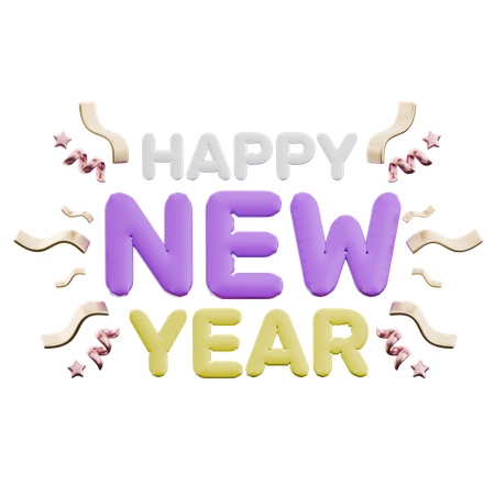 Happy New Year Typography  3D Icon