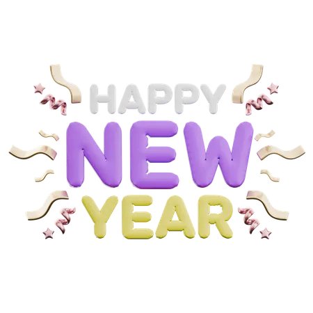 Happy New Year Typography  3D Icon