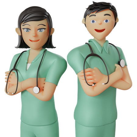 Happy nurses standing together  3D Illustration