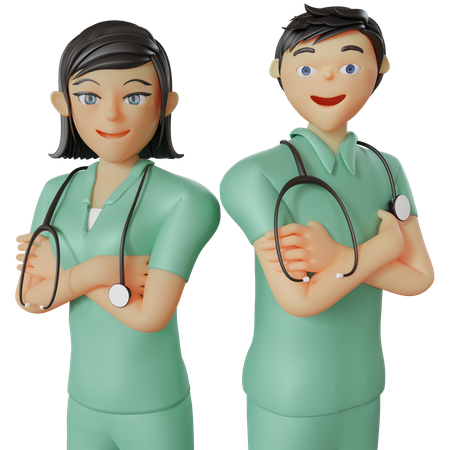 Happy nurses standing together 3D Illustration