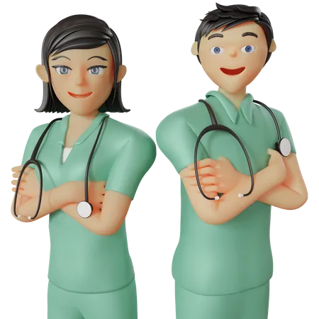 Close Up Male Female Nurses 3D Illustration