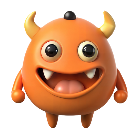 Happy Orange Monster  3D Icon