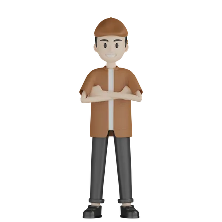 Happy Painter Standing Folded Arms  3D Illustration