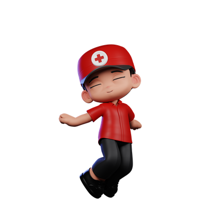 Happy  Paramedic In Jumping Pose  3D Illustration