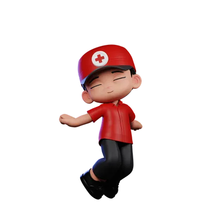 Happy  Paramedic In Jumping Pose  3D Illustration