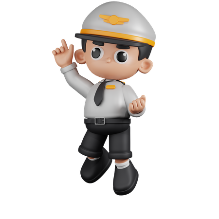 Happy Pilot Jumping Pose  3D Illustration