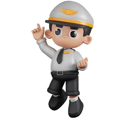 Happy Pilot Jumping Pose  3D Illustration