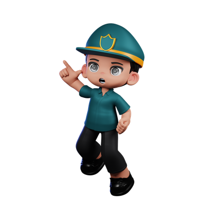 Happy Policeman In Jumping Pose  3D Illustration