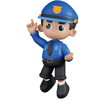 Happy Policeman In Jumping Pose  3D Icon