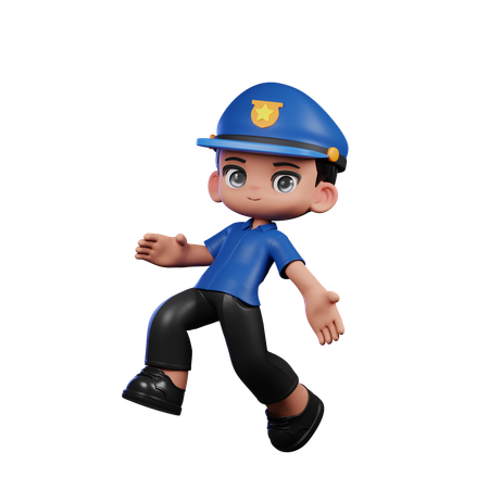 Happy Policeman In Jumping Pose  3D Icon