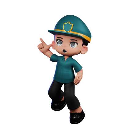 Happy Policeman In Jumping Pose  3D Icon