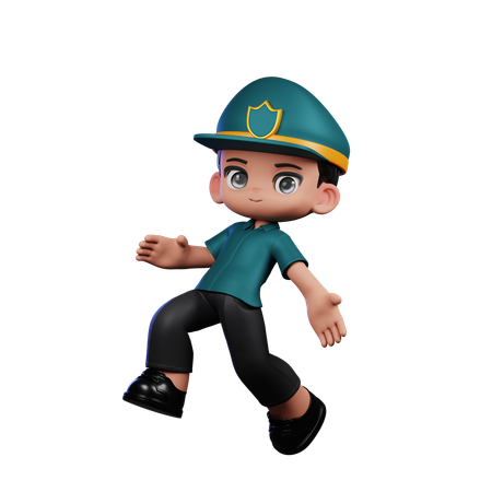 Happy Policeman In Jumping Pose  3D Icon