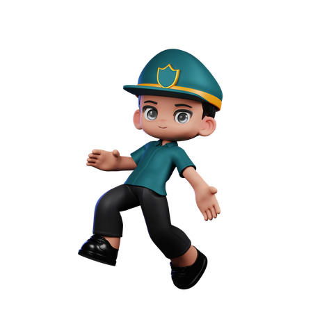 Happy Policeman In Jumping Pose  3D Illustration