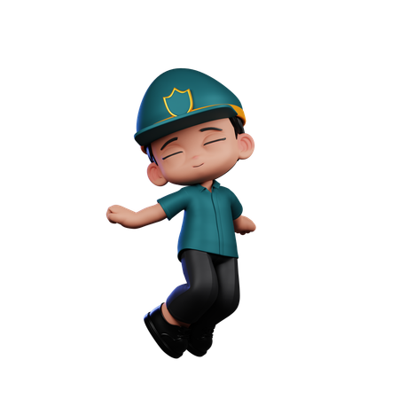 Happy Policeman In Jumping Pose  3D Illustration