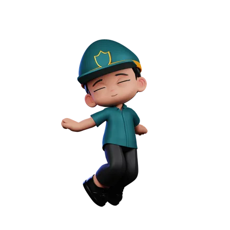 Happy Policeman In Jumping Pose  3D Illustration