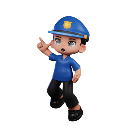 Happy Policeman In Jumping Pose  3D Illustration