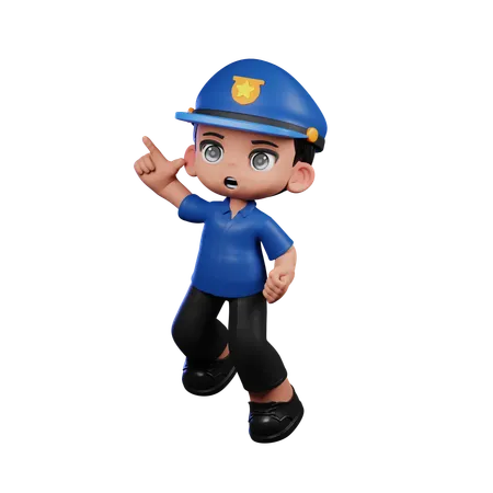 Happy Policeman In Jumping Pose  3D Illustration