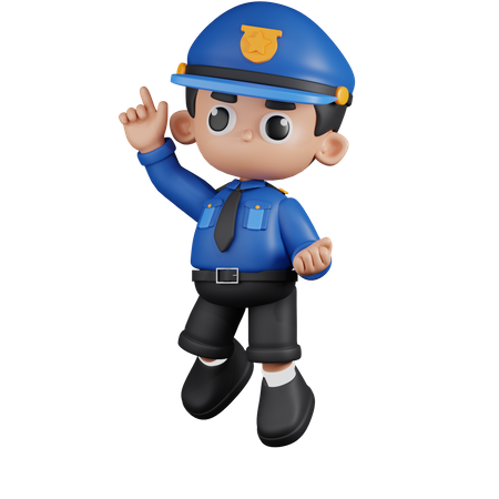 Happy Policeman In Jumping Pose  3D Illustration