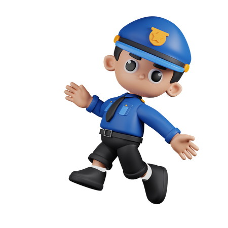 Happy  Policeman Jumping  3D Illustration