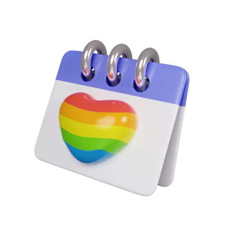 3 D Render Illustration Of A Calendar With A Rainbow Heart Symbolizing LGBTQ Pride And Support Ideal For Pride Month Celebrations Diversity And Inclusivity Visuals 3D Icon