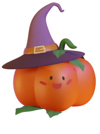 A Happy Pumpkin In A Witchs Hat 3D Icon