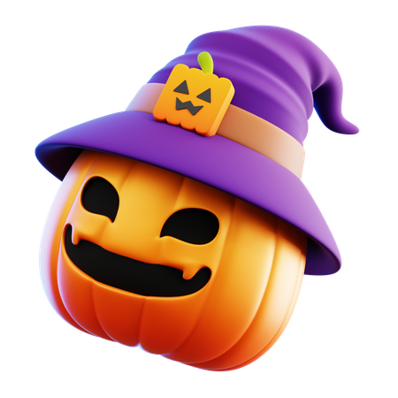Happy Pumpkin With Witch Hat  3D Icon