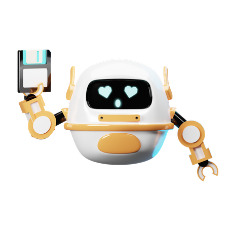 Happy Robot With Disk  3D Illustration