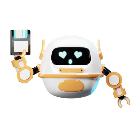 Happy Robot With Disk 3D Illustration