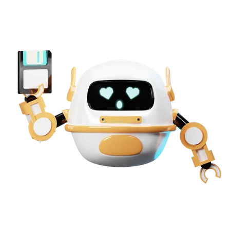 Happy Robot With Disk  3D Illustration