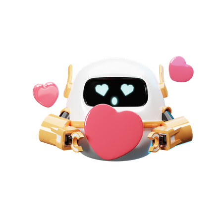 Happy Robot With Love  3D Illustration