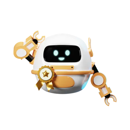 Happy Robot With Medallion Badge  3D Illustration