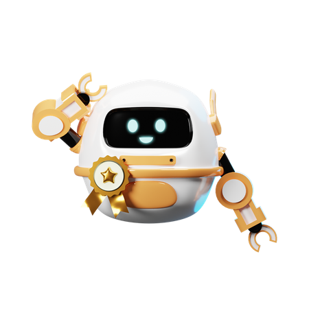 Happy Robot With Medallion Badge 3D Illustration