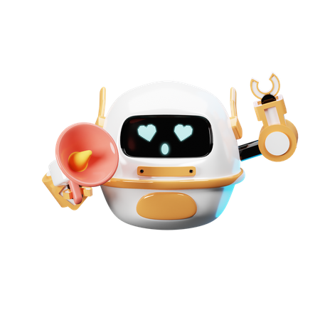 Happy Robot With Megaphone 3D Illustration