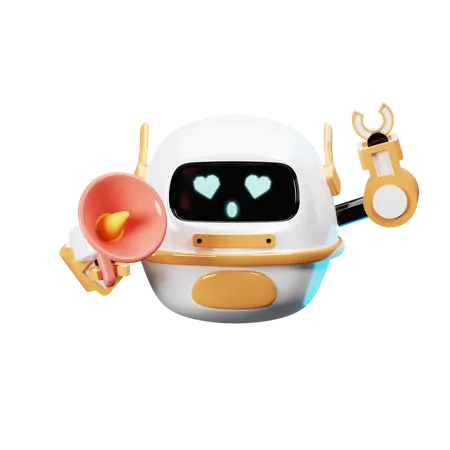 Happy Robot With Megaphone  3D Illustration